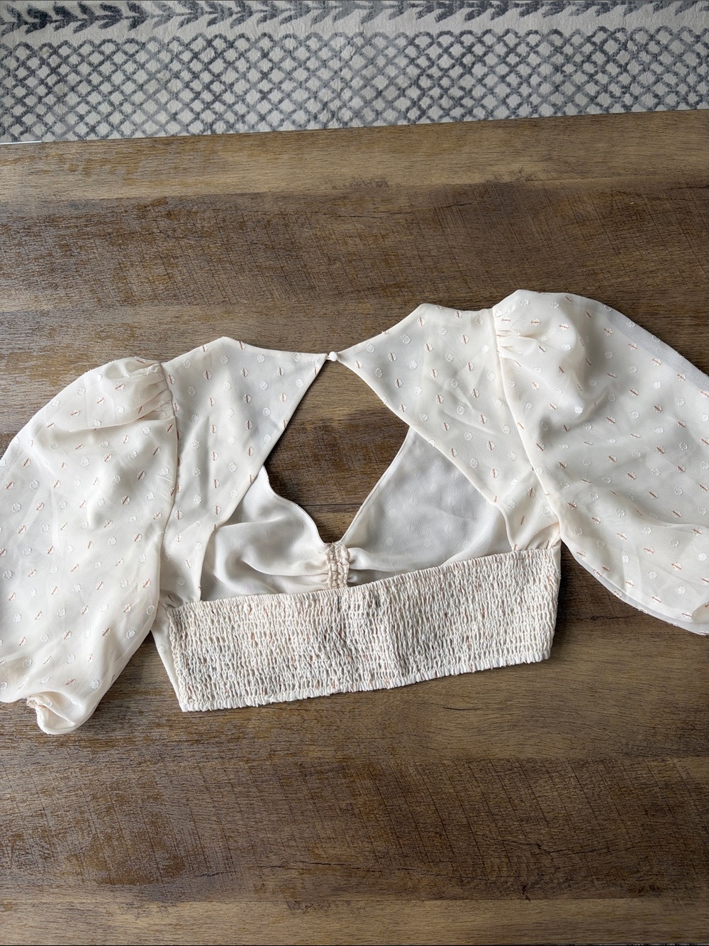 AFRM M Ivory Puff Sleeve Crop Top Gold Detail Open Back Romantic Boho - Picture 10 of 10